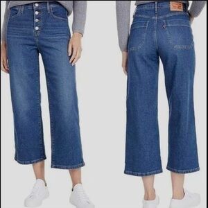 Levi’s 24 (0/00) Mile High Cropped Wide Leg Jeans Exposed Button Fly Stretch